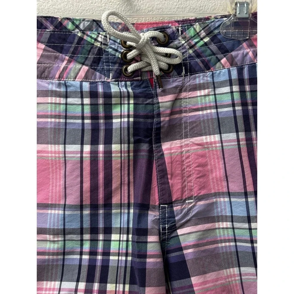 Polo Ralph Lauren Mens Swim Trunks Pink Purple Plaid Board Shorts 32 Inseam 7